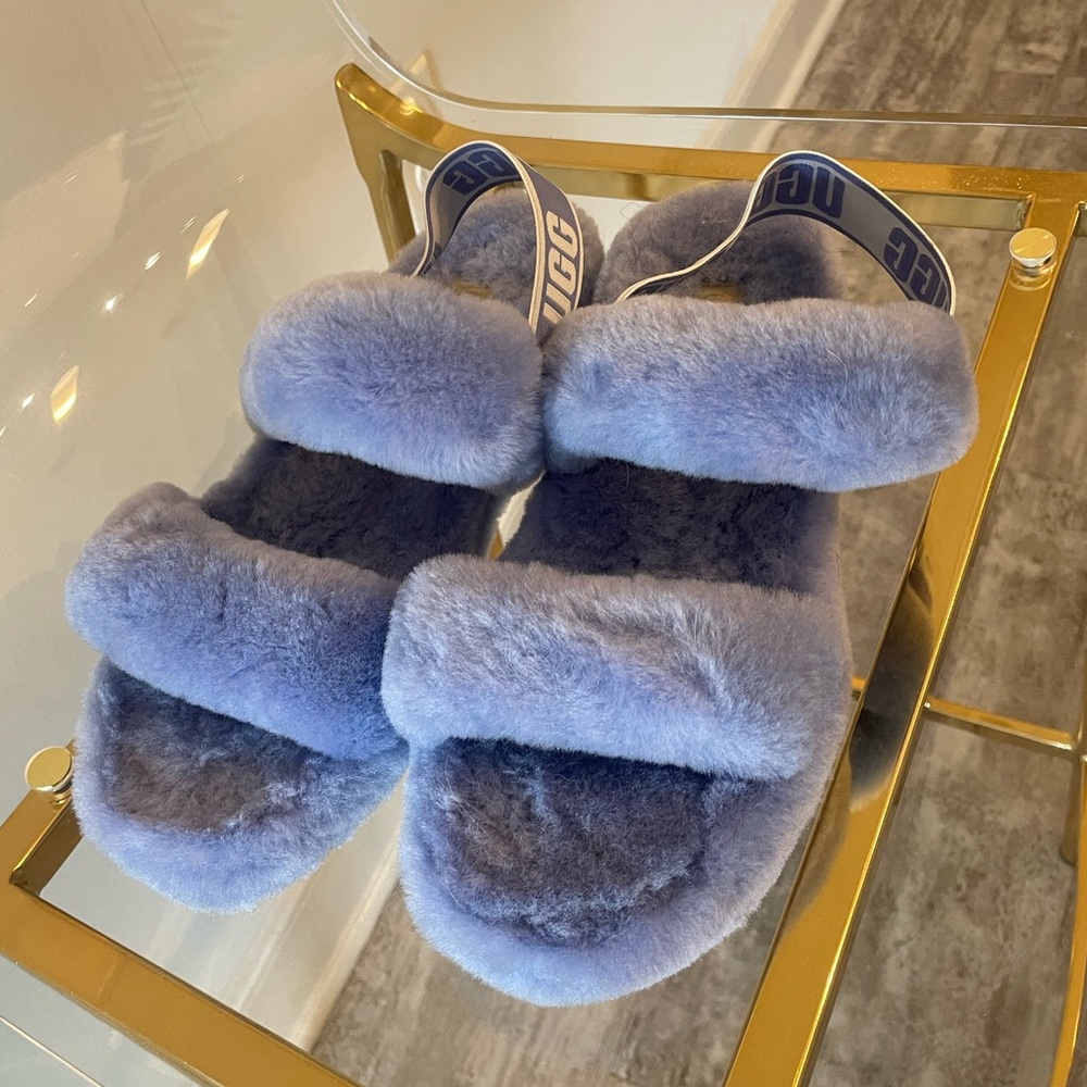 UGG Fluff Yeah Periwinkle Sandals NWOT